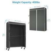 VIPEK R2C Plus Heavy Duty Rolling Garment Rack with Cover Clothing Rack Portable Closets with Adjustable 3 Wire Shelving & Double Rods, Wardrobe on Wheels, Black Rack with Black Cover