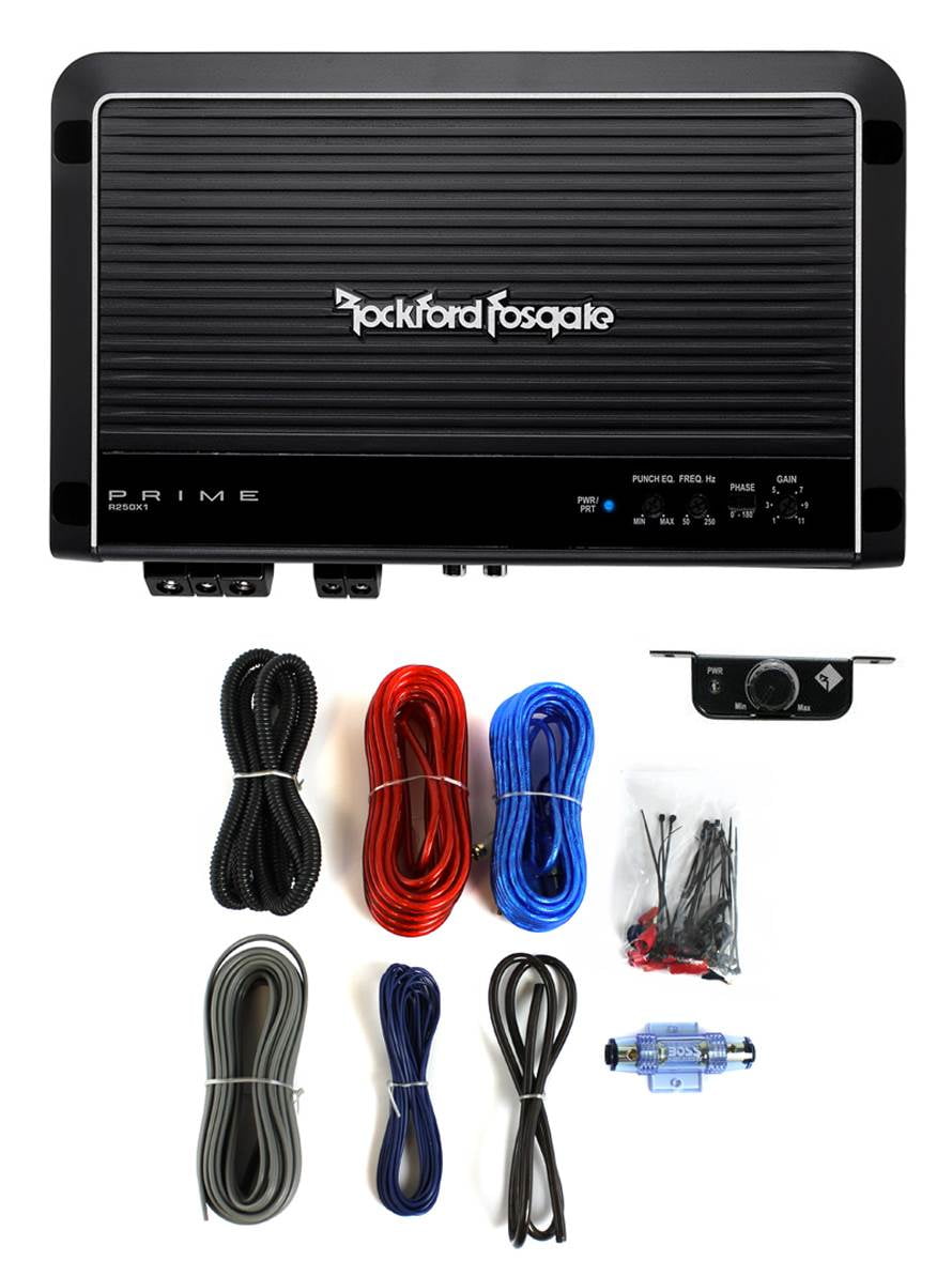 Rockford Fosgate R250X1 250W Mono AB Car Amplifier + 8 Gauge Amp Kit