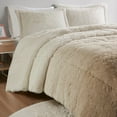 thumbnail image 6 of Comforter Long Faux Fur Comforter Set, Quilted Box Design Shaggy Duvet, Queen Size Cover Cozy Bedding Set with 2 Shams, Gradient Natural 3 Piece, 90x90, 6 of 8