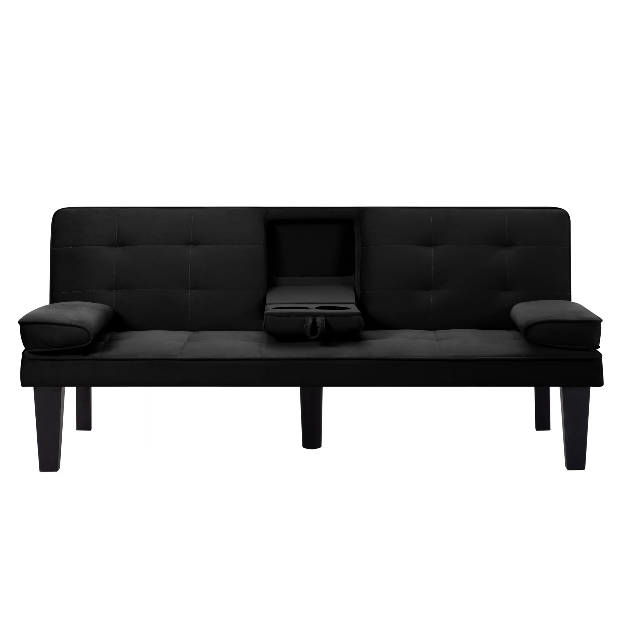 Gewnee 65" 3‑in‑1 Convertible Futon Sleeper Sofa,Velvet Foldable Sleeper Couch with Adjustable Backrest,Sofa Bed with Cup Holders for Small Apartments & Office，Black