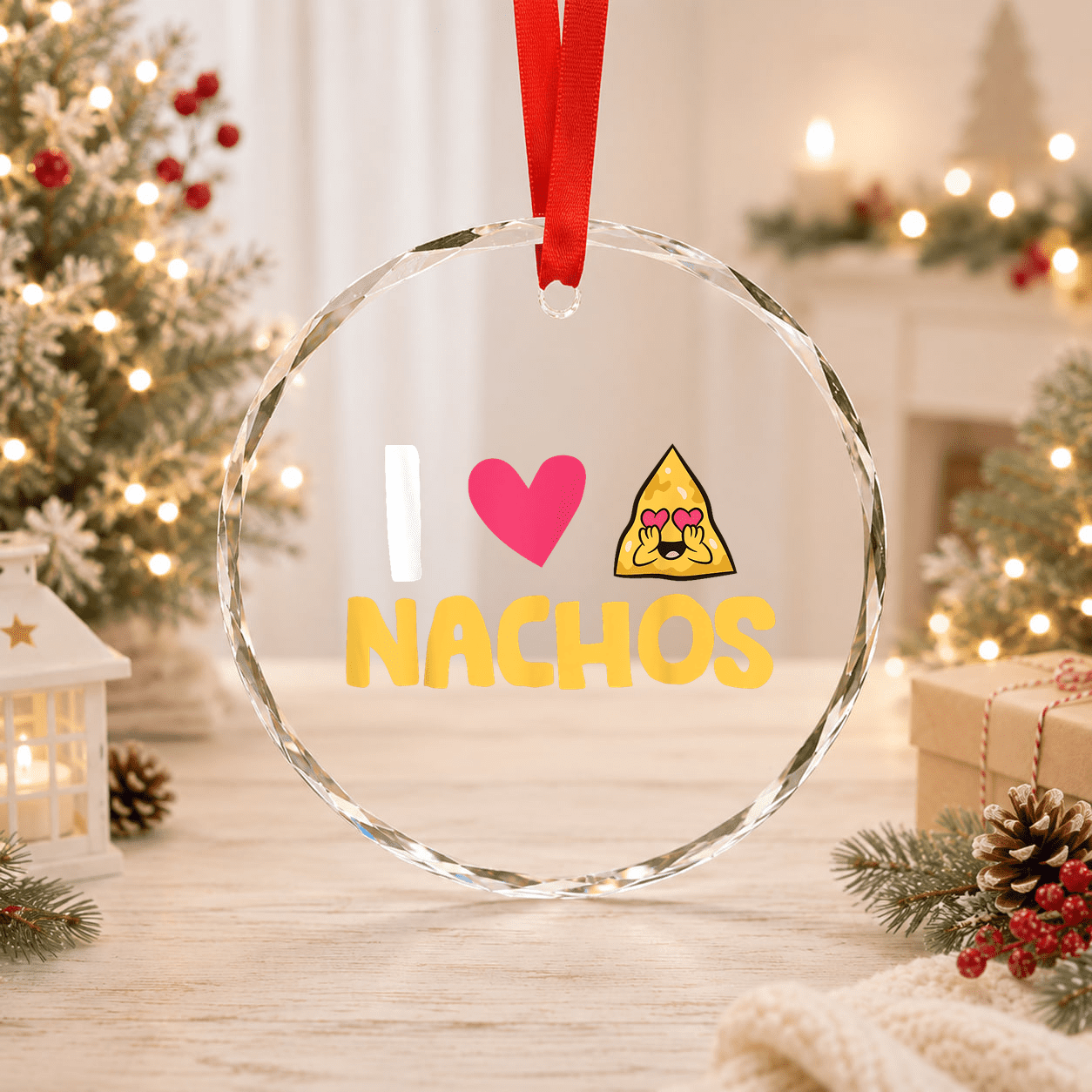 Nachos Tex-Mex Mexican Food I Love Tortilla Chips Glass Ornament
