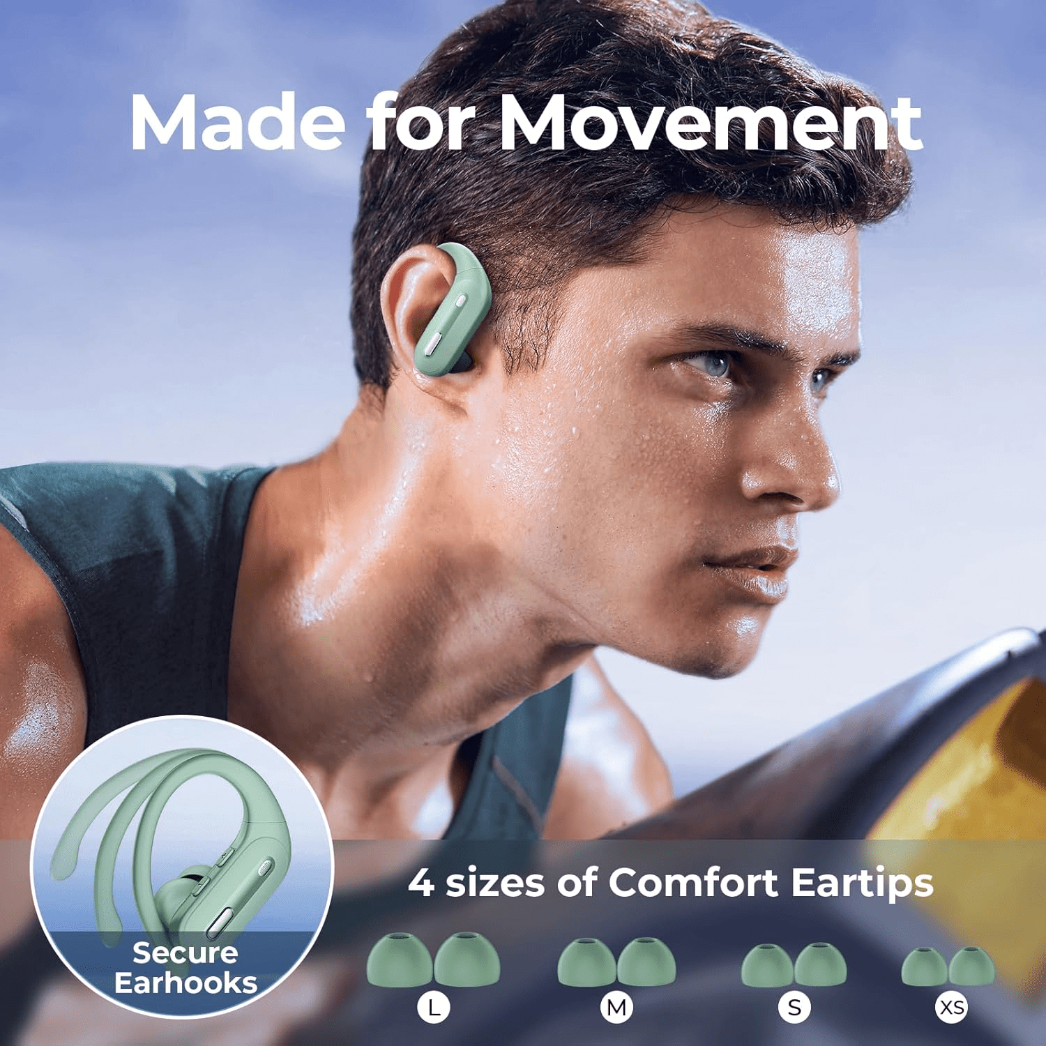 Active Noise Cancelling Wireless Earbuds Bluetooth Headphones 90 Hrs Playtime Ear Buds with Power Display Over-Ear Earphones with Earhooks IPX7 Waterproof Stereo Transparency Headset for Sports/Gym