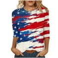 thumbnail image 2 of Cavosen Independence Day T Shirt Women Petite Independence Day 3/4 Sleeve Crew Neck T Shirts USA Star Striped Graphic Shirts Lady XL 4th of July Casual Shirts Red White and Blue Tunic Tees, 2 of 5