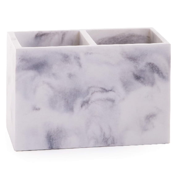 BINO | Organizador multiusos de 2 compartimentos – Elegante soporte para brochas de maquillaje y cepillos de dientes para baño y tocador | Accesorios elegantes de mármol para la organización