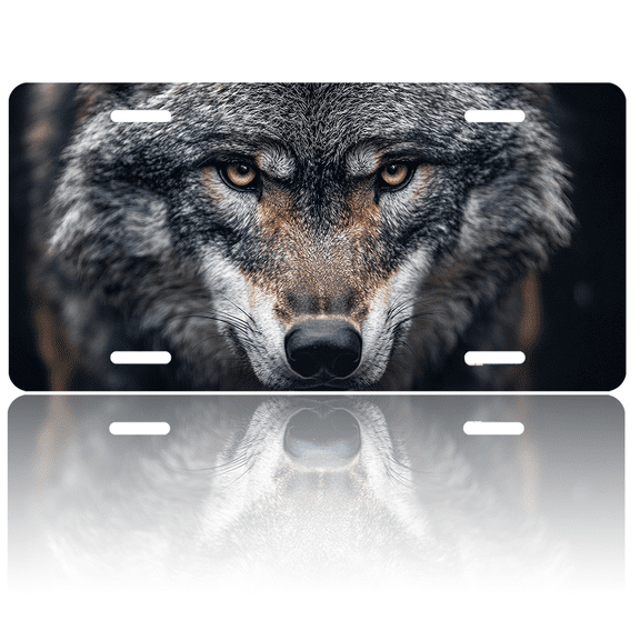1 Pcs 2D Flat License Plate Covers & Frames, WOLF For Decorative Front, Waterproof For Decoration Aluminum License Plate Covers & Frames Cover For Men Women, 12" X 6"