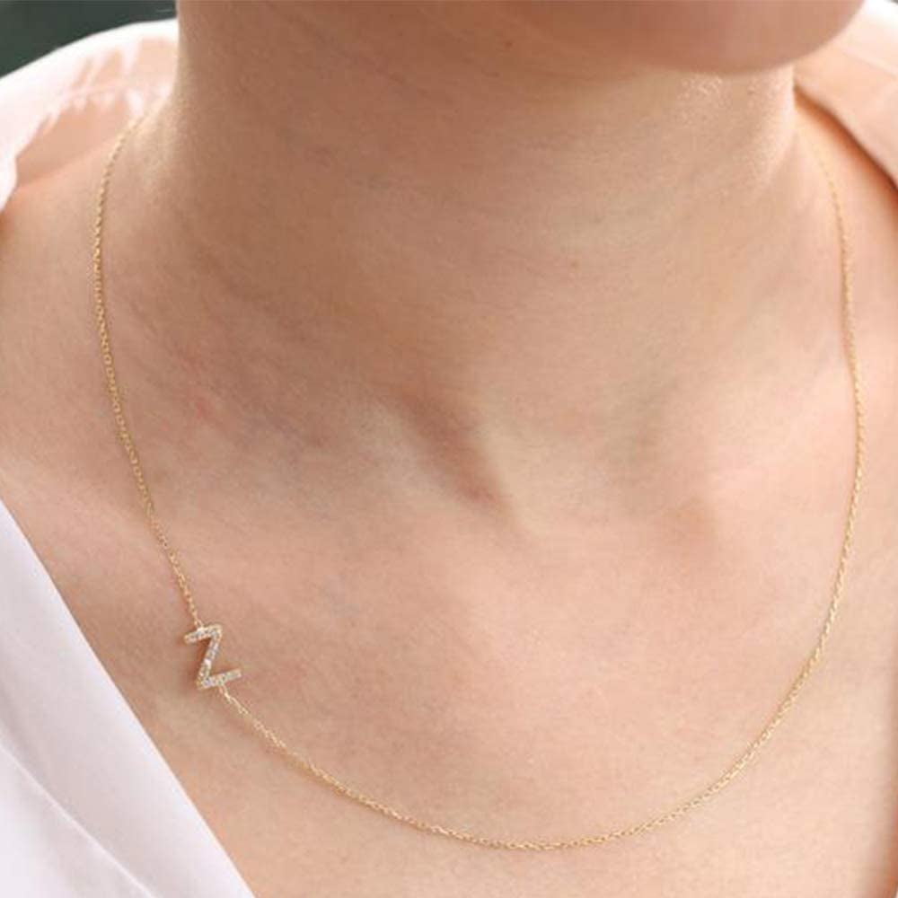 Sideways Initial Necklace for Women 