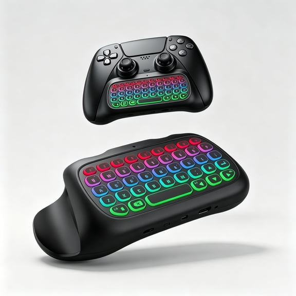 Wireless Keyboard Compatible with PS5 Controller, for Backlit Keys & Built-in Microphone (Black)