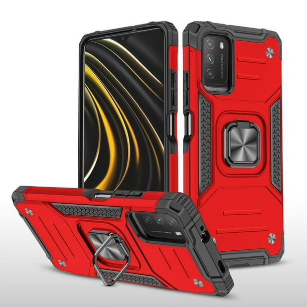 Funda de teléfono para Poco M3 de Uso Rudo Shock color + Mica de Cristal