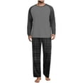 thumbnail image 3 of Men's Pajama Sets Crew Neck Solid Color Long Sleeve Blouse Drawstring Waist Long Pant Men Fashionable Casual Loose Pajama Set Top Pants 2pcs Sets, 3 of 8