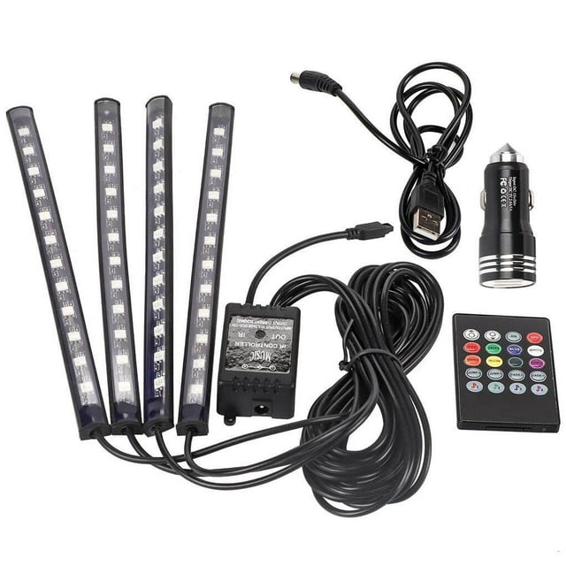 Maoww Bande Lumineuse LED pour Voiture 4 Pcs 48 LED Musique Lumière Intérieure de Voiture