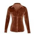 thumbnail image 5 of Winter Fall Womens Tops Blouse Velvet Long Sleeve Button Pocket Shirt Top Casual Shirts, 5 of 7