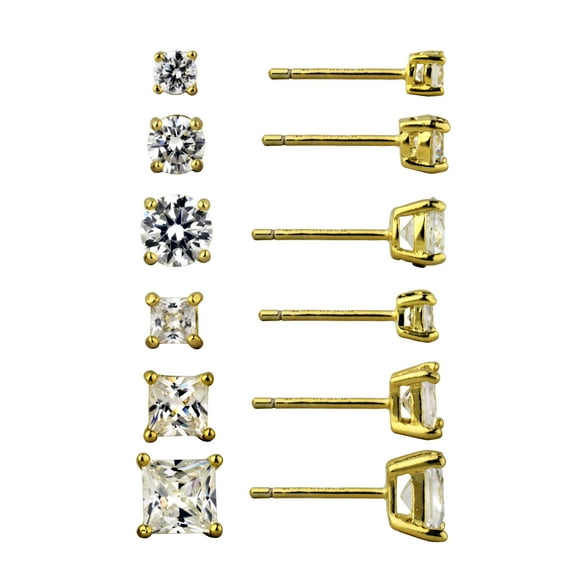 Brilliance Fine Jewelry Simulated Diamond Round and Square Earring Set in 14KT Gold Plated Sterling Silver