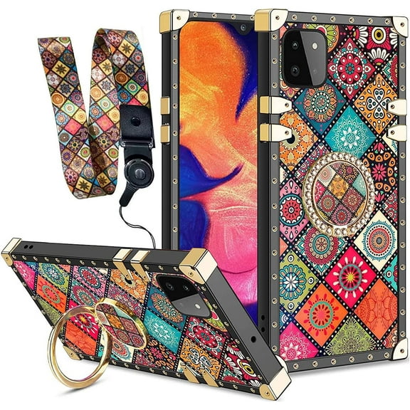 nancheng Case for Samsung Galaxy A22 5G / Boost Mobile Celero 5G (Not 2024) with Ring Stand Girls Women Retro Mandala Flower Shockproof Protection Cover