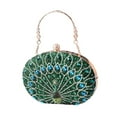 thumbnail image 3 of Bolso de mano con estampado de pavo real para fiestas, compras, desplazamientos, graduación, compromisos. Verde, 3 of 9