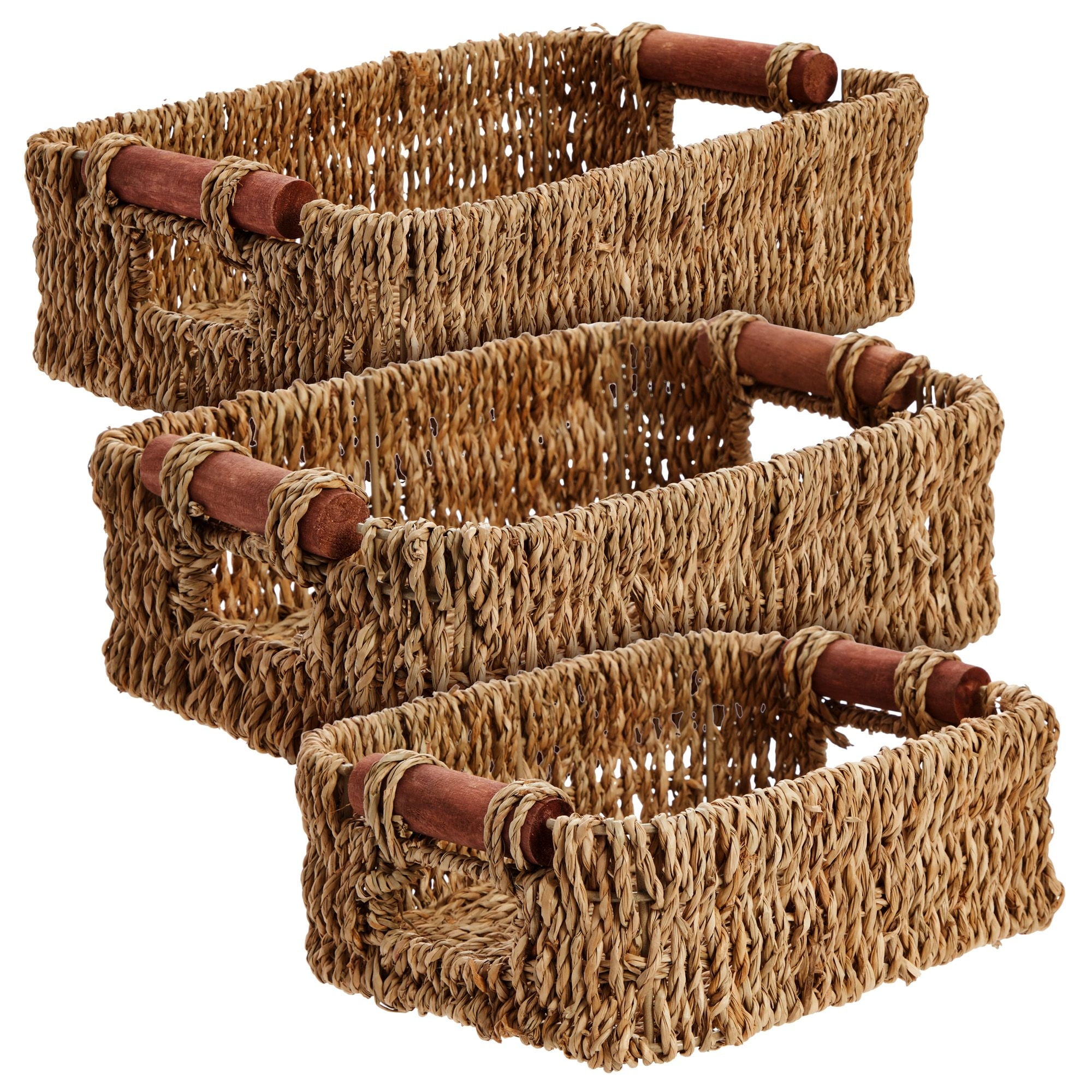 3-Pack 9 inch Square Wicker Storage Baskets with Liners - Small Woven Bins  for Organizing Kitchen, Closet Shelves, Bathroom, Laundry