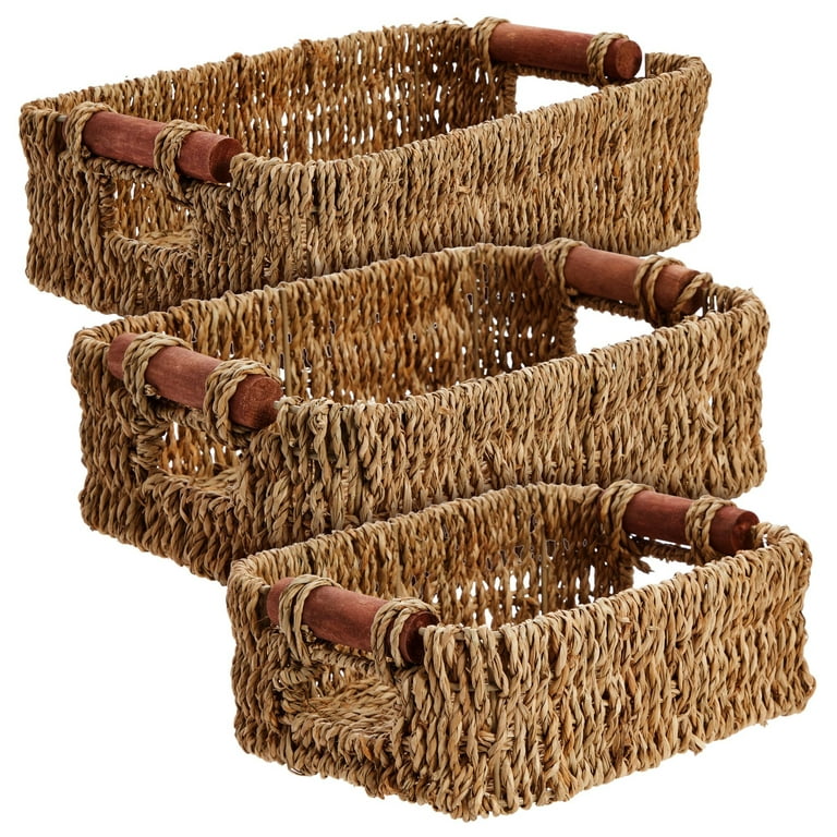 Set Of 5 Brown Woven Storage Nesting Baskets For Closet Organization, Bathroom  Shelves, Pantry, Vanity, Bathroom, Small, Rectangular, 3 Sizes : Target