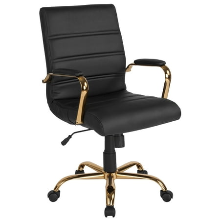 UPC: 0889142337188 | Flash Furniture Whitney Mid-Back Black LeatherSoft Executive Swivel Office Chair with Gold Frame and Arms