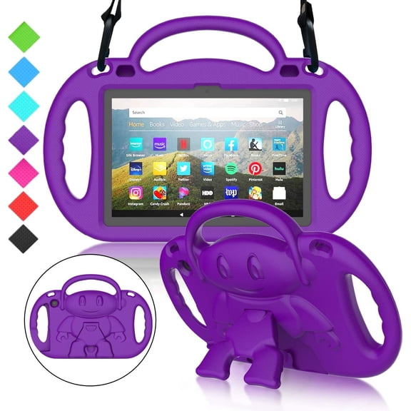 SUPNICE Kids Case for Fire HD 8 Plus Tablet, Fire HD 8 2024/2022/2020 Case with Shoulder Strap, Durable Shockproof Handle Stand Protective Case for Amazon Kindle Fire HD 8 Tablet, Purple