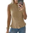 thumbnail image 6 of Sleeveless Women Solid Button Down Ruffle Knit Vest Peplum Tops, 6 of 6