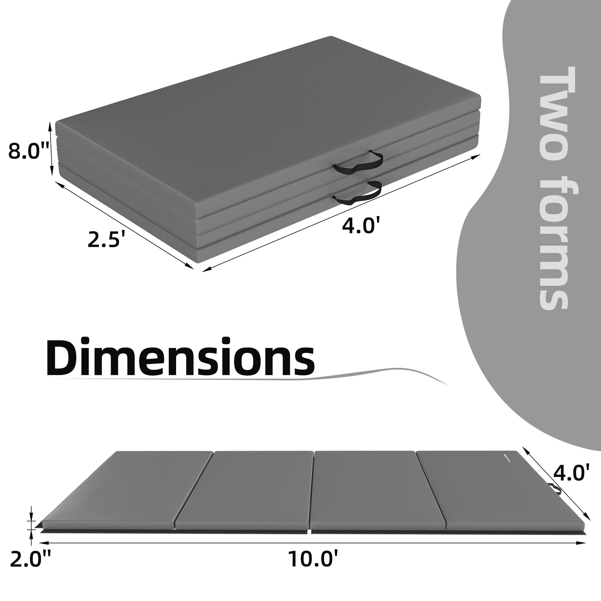 Signature Fitness 4ft x 10ft x 2in Folding Gymnastics Mat, Extra Large 4-Panel Exercise Mat for Tumbling, Stretching, Yoga, Cheerleading, Home Gym, PVC Leather + EPE Foam, Multiple Colors