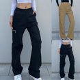 thumbnail image 4 of Trendy Cargo Pants for Women Mid Rise Straight Leg Multi Pockets Juniors Teen Girls Streetwear Casual Baggy Pants Khaki,XL, 4 of 5
