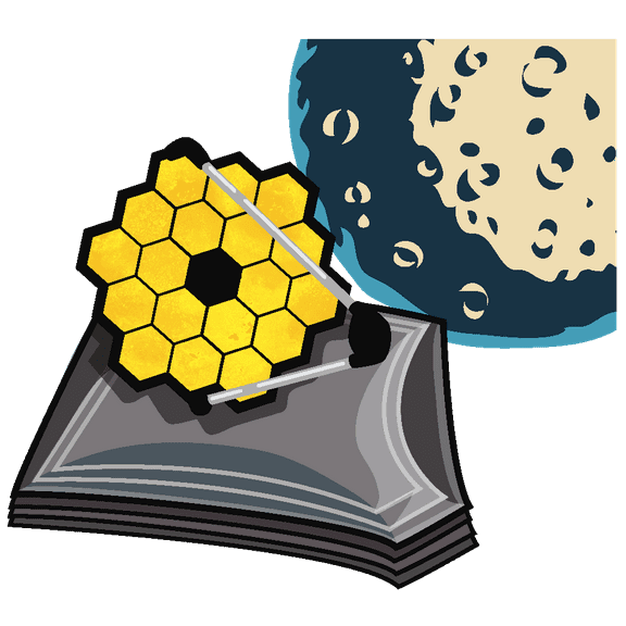 Astronomy Art James Webb Space Telescope & Moon Image 22" x 28" Vinyl Wall Decor Sticker Colorful Outer Space Scene Design Home Kids Bedroom Removable Wall Decal