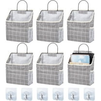 6 Sets Wall Hanging Storage Bag Multifunctional Door Closet Hanging Storage Basket with 6 Sticky Hooks Dorm Room Bedside Caddy Organizer