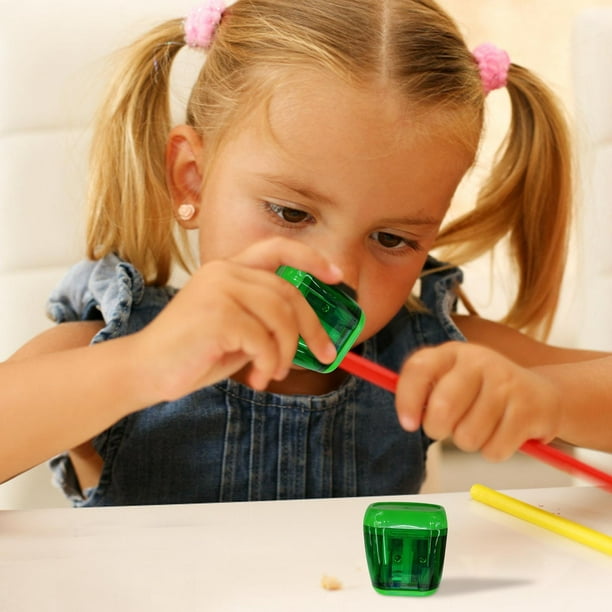 PVCS Taille-crayon double trou avec couvercle, taille-crayon de couleur  pour enfants, taille-crayon manuel ovale portable pour fournitures de  bureau scolaires 