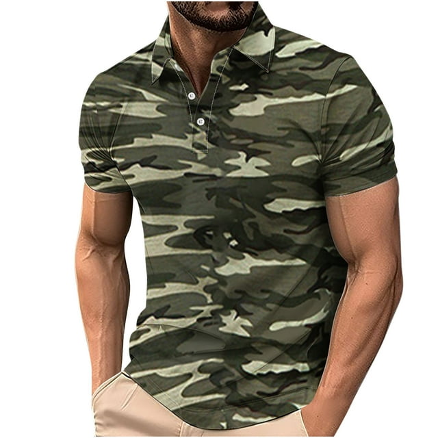 Birdeem Shirts for Men Mens Casual Gradient Short Sleeved Lapel Button Up T-Shirt Top
