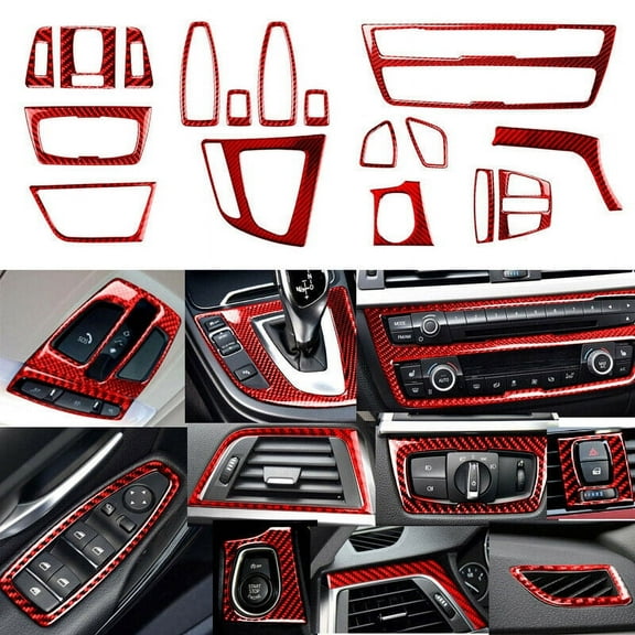 For BMSeries F30 F32 Red Carbon Fiber Interior Accessories Kit Cover Trim