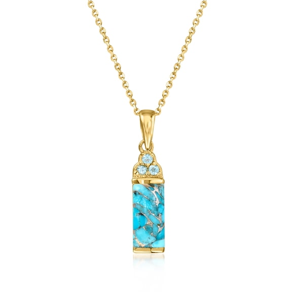 Ross-Simons Turquoise Pendant Necklace With .10 ct. t.w. Swiss Blue Topaz in 18kt Gold Over Sterling, Women's, Adult
