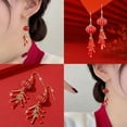 thumbnail image 4 of GKNET 1 Pair Women Fashion Red Long Tassel Earring Red Lantern Lucky Alloy Earrings-Red, 4 of 9