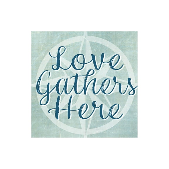 Love Gathers Here Mint Geometric 12 x 12 Wood Wall Sign Plaque