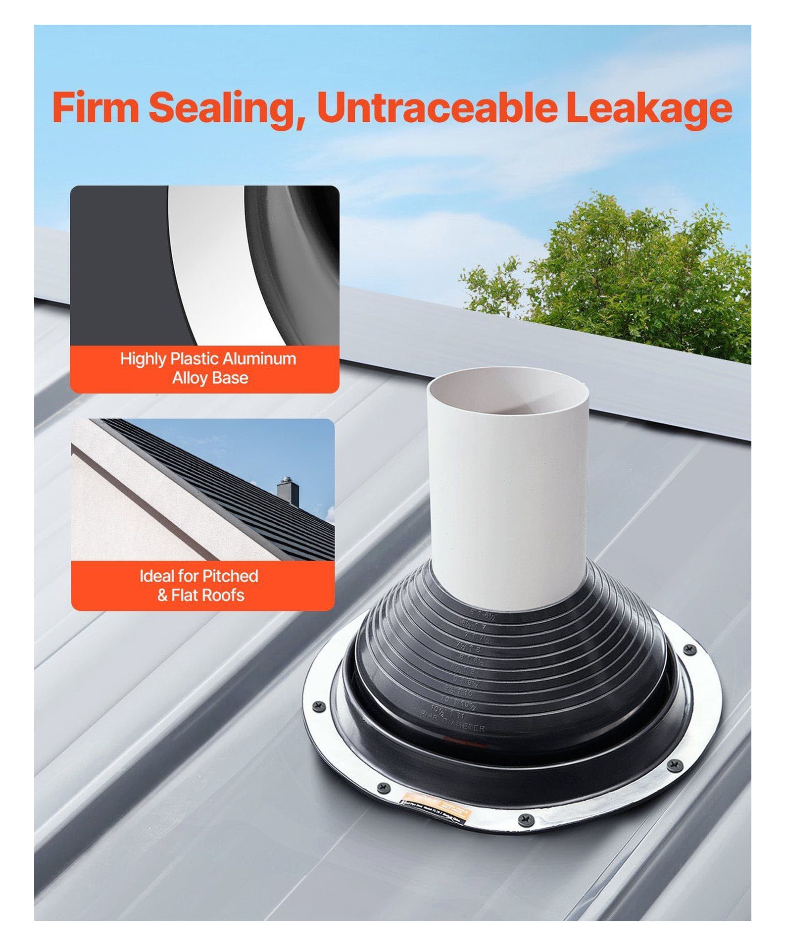 Roof Pipe Flashing Boots 2-Pack - 6-11 Inch Pipe - High Temp EPDM - Metal Roof Leak Seal - Black Flexible Vent Boot for Chimneys & Vents