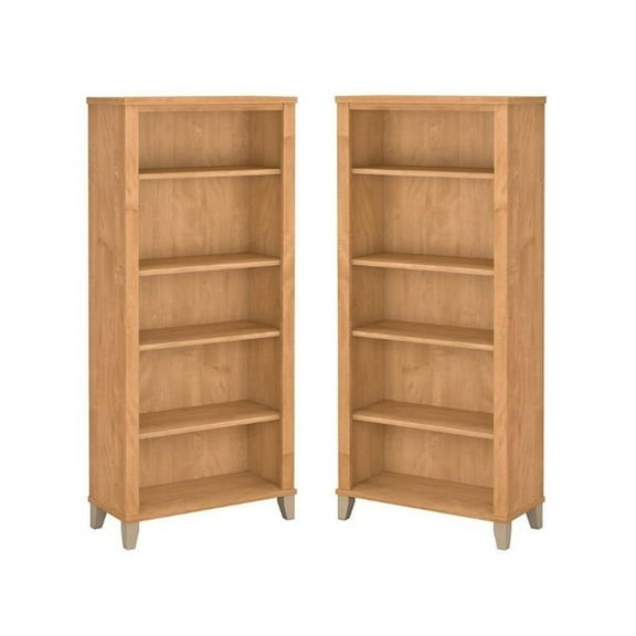 Home Square 2 Piece Engineered Wood Bookcase Set with 5 Shelf in Maple Cross