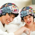 thumbnail image 6 of Shower Caps,Pioneer Flower Floral Print Pattern Waterproof Shower Cap for Women 4 Pieces,Double Reusable Hair Cover for Shower PEVA Elastic Stretch Hem, 6 of 7