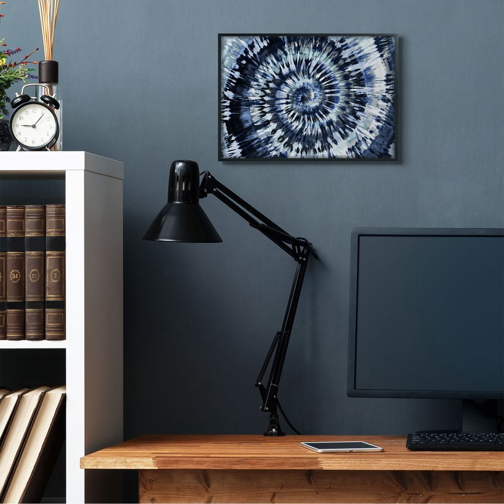 Stupell Industries Abstract Blue Grey Tie Dye Spiral Pattern Detail Framed Wall Art Design by Molly Kearns, 16" x 20", Black Framed