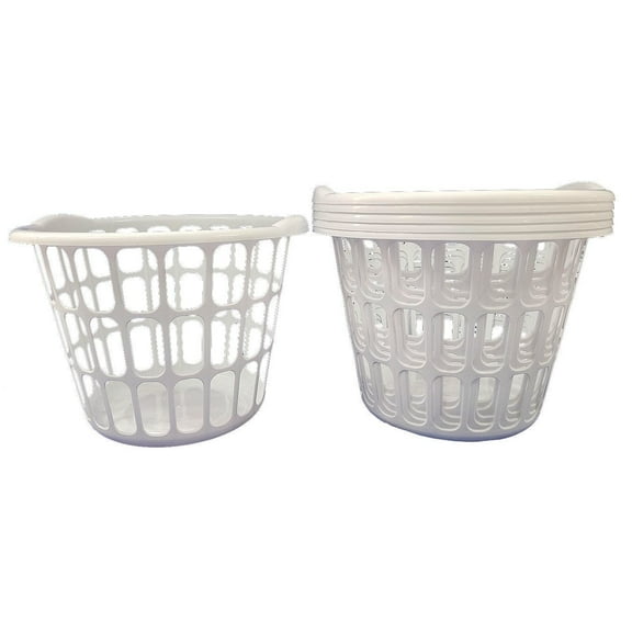 One Bushel Plastic Laundry Baskets, 14.5” Round x 12.5” H (Set of 6)