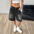 thumbnail image 4 of Quixlent Women's Bermuda Jean Shorts High Waisted Knee Length Baggy Jorts Wide Leg Loose Denim Shorts with Pockets, 4 of 7
