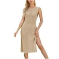 thumbnail image 2 of Ovzne Robes pour Femmes 2025 Robe Femme Couleur Unie Col Rond Sans Manches Fente Fente Longueur Moyenne Robe en Tricot Robe Grande Taille Liquidation, 2 of 6