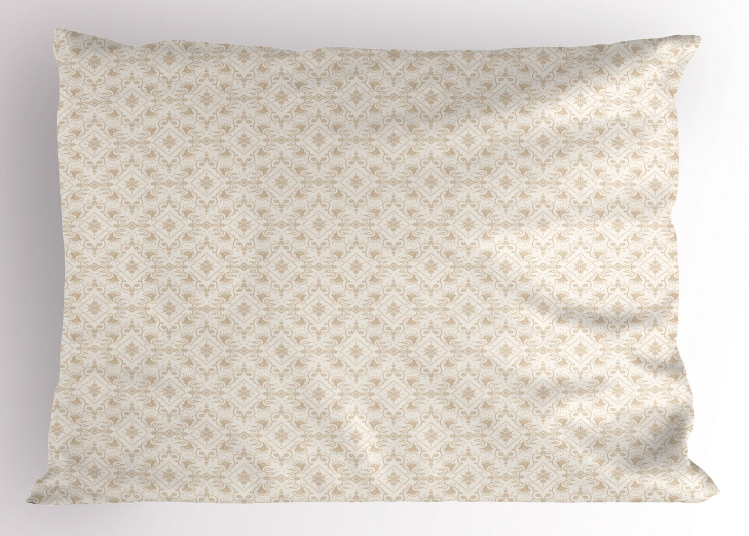 Damask Pillow Sham Classical Damask in Faded Colors Retro Vintage Style with Traditional Design Elements, Decorative Standard Size Printed Pillowcase, 26 X 20 Inches, Cream Tan, by Ambesonne