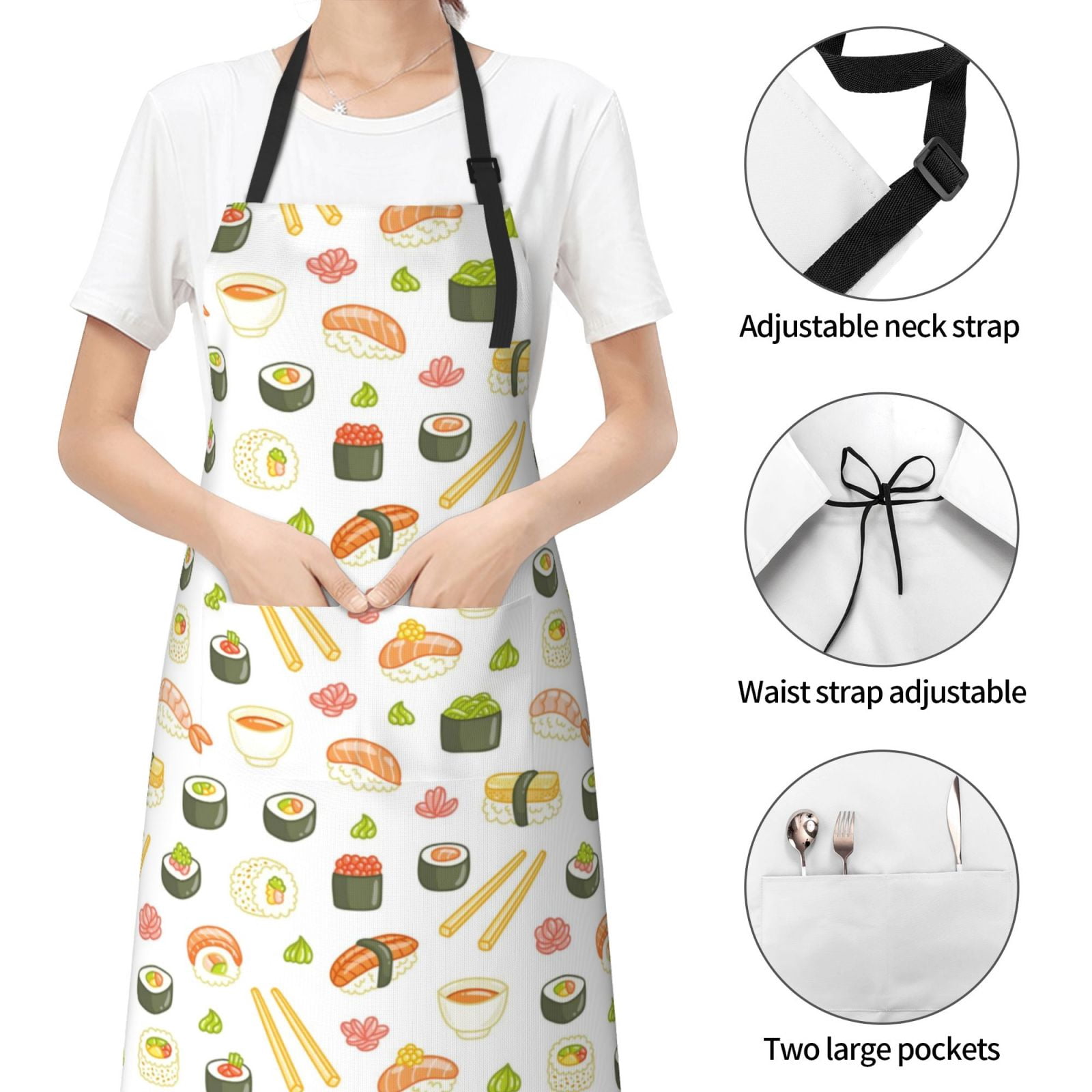 Kdxio Sushi and Rolls Apron with Pockets Adjustable Kitchen Aprons for Men Women Waterproof Aprons for Cooking,Drawing,Crafting, Baking Household Cleaning