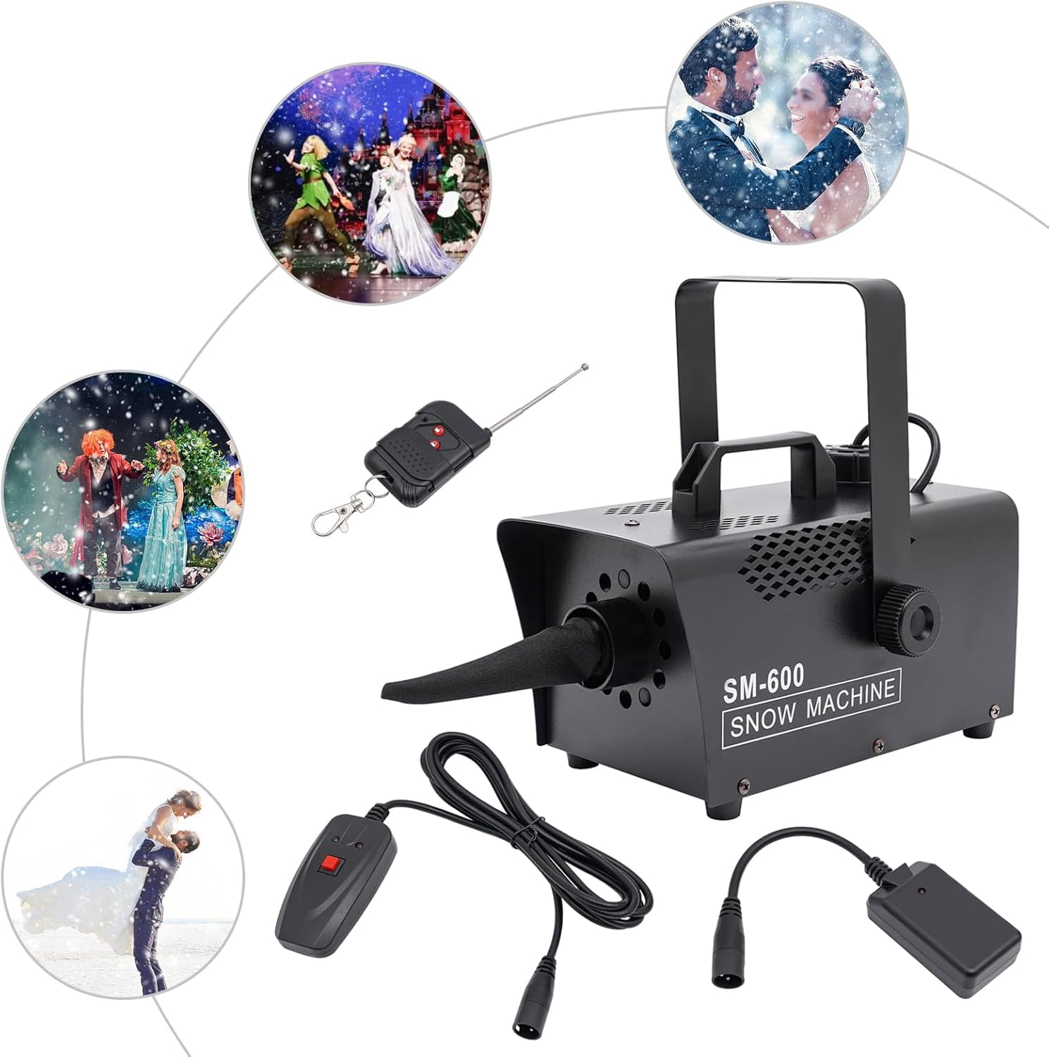Snow Machine with Wireless Remote Control and Wired Control,600W Snow Making Machine for Christmas Wedding Photography Parties Kids Stage Parades