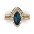 thumbnail image 2 of Clara Pucci 14K Yellow Gold 2.4875 Natural London Blue Topaz Engraveable Engagement Ring + Wedding Band Set, 2 of 7