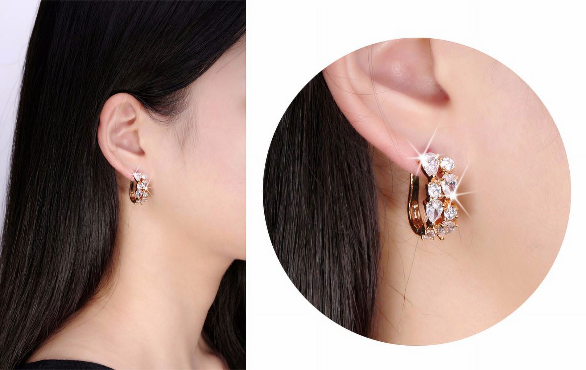 Stacy Drop Earrings for Women Clear Pear Round Clear CZ Gold Plated Ginger Lyne Collection - Clear