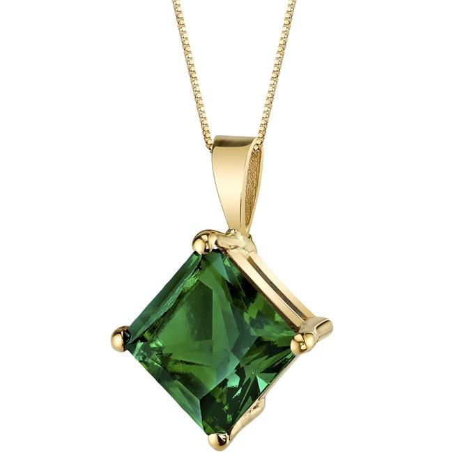 14 Karat Yellow Gold Princess Cut 2.25 Carats Created Emerald 