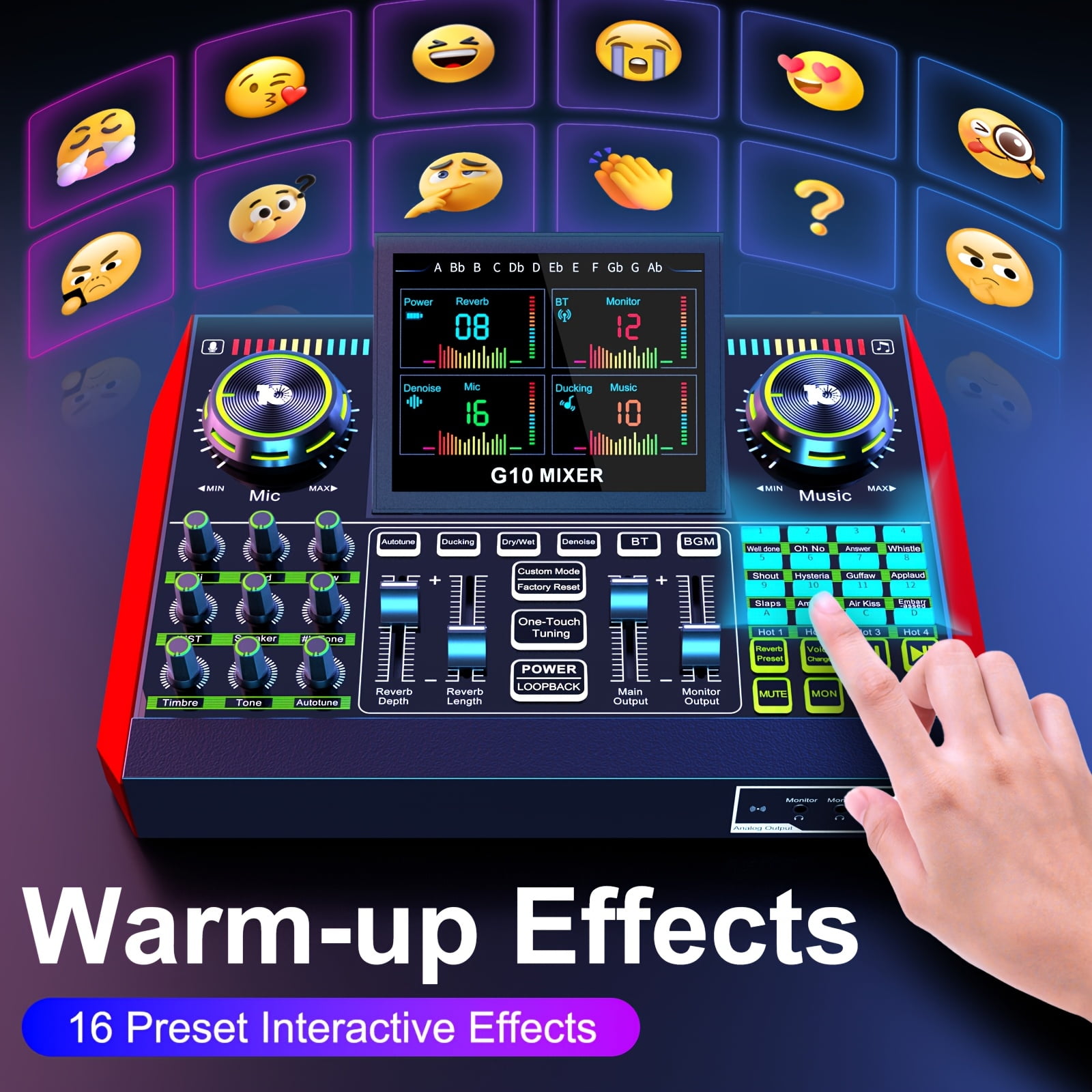 Tenlamp Podcast Kit Audio Interface Wired Microphone Mixer Pro Digital Voice Modulation 13 Channels Black 1 Pack