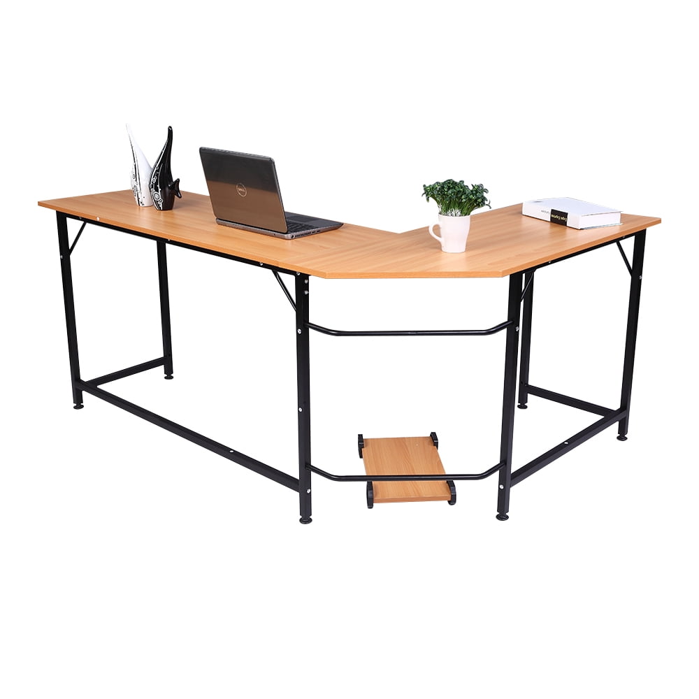 Ktaxon 66" Wood L-Shaped Computer Desk Corner Gaming Latop PC Table Study Office Workstation Wood Color