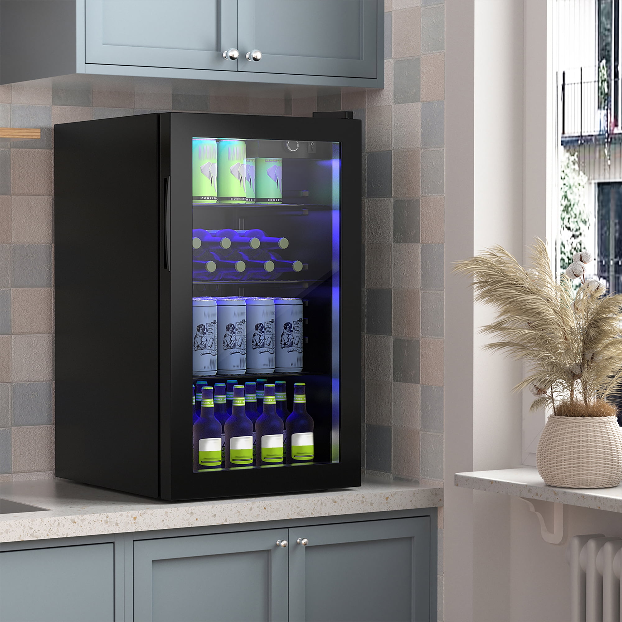 Goplus 120 Can Beverage Refrigerator Beer Wine Soda Drink Cooler Mini Fridge