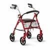 Medline Standard Steel Folding Rollator with 8" Wheels, With Locking Brakes, Supports up to 300 lbs., Red Frame